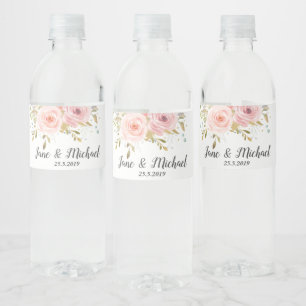 Blush Pink Roses Vintage Floral Wedding Water Bottle Label
