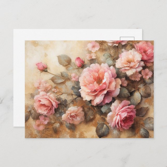 Blush Pink Roses Vintage Painting Postcard (Front/Back)