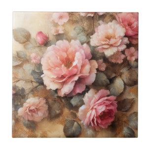 Blush Pink Roses Vintage Painting Tile