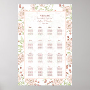 Blush Pink Roses Vintage Wedding Seating Chart