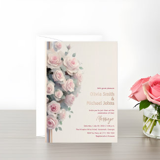Blush pink roses Watercolor Wedding Invitations