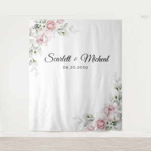 Blush Pink Roses Wedding Ceremony Backdrop Tapestry