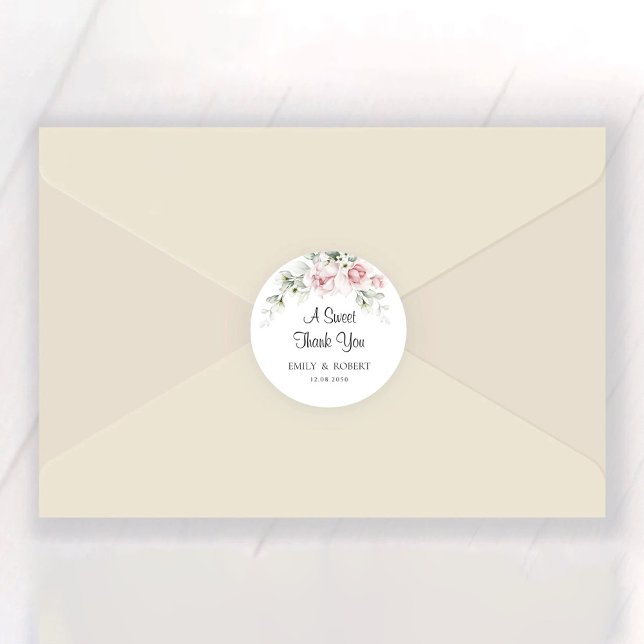 Blush Pink Roses Wedding Classic Round Sticker (Creator Uploaded)