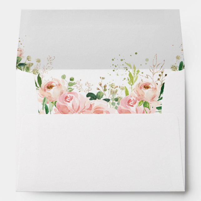Blush Pink Roses Wedding Envelope (Back (Bottom))