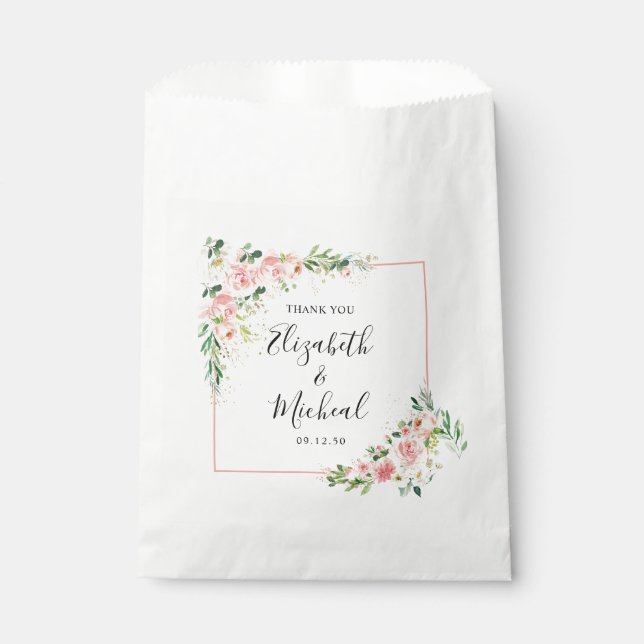 Blush Pink Roses Wedding Favour Bags (Front)