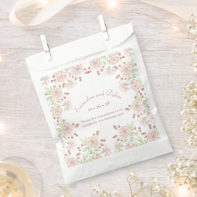 Blush Pink Roses Wedding Favour Bags (Clipped)