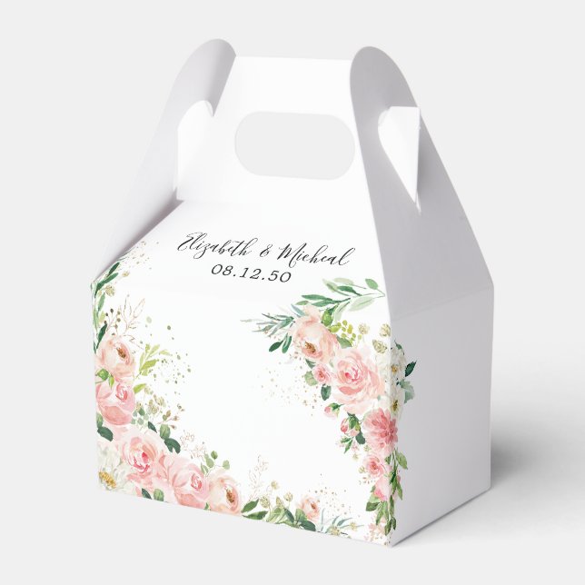 Blush Pink Roses Wedding Favour Box (Front Side)