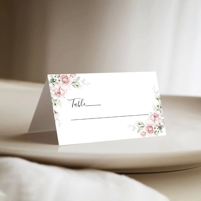 Blush Pink Roses Wedding Folded Place Card (Creator Uploaded)
