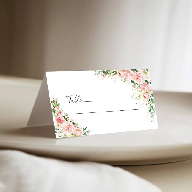 Blush Pink Roses Wedding Folded Place Cards (Creator Uploaded)