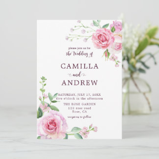 Blush Pink Roses Wedding Invitation