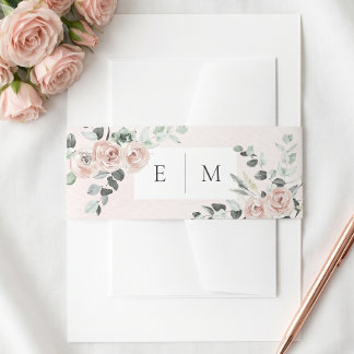 Blush Pink Roses Wedding Invitation Belly Band