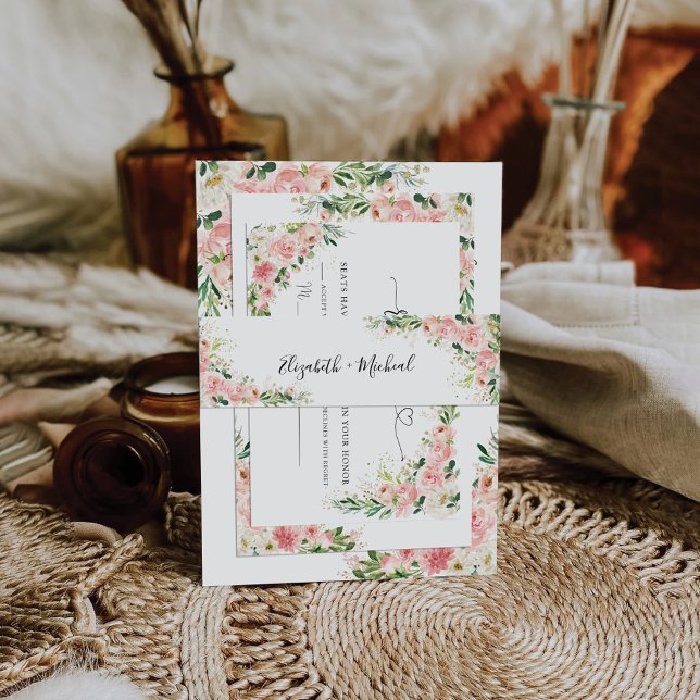 Blush Pink Roses Wedding Invitation Belly Band (Creator Uploaded)