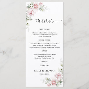 Blush Pink Roses Wedding Menu