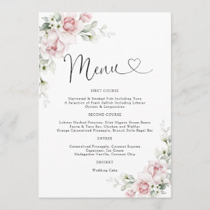 Blush Pink Roses Wedding Menu