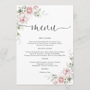 Blush Pink Roses Wedding Menu