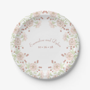 Blush Pink Roses Wedding Paper Plate