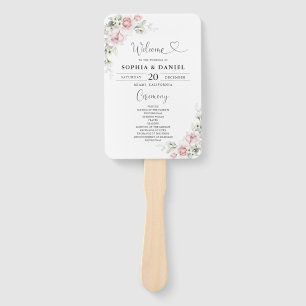 Blush Pink Roses Wedding Program Hand Fan