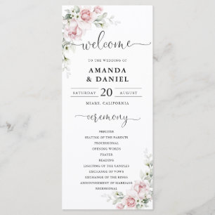 Blush Pink Roses Wedding Program Programme