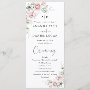 Blush Pink Roses Wedding Program Programme