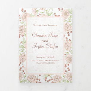 Blush Pink Roses Wedding Programs Vintage Tri-Fold Programme