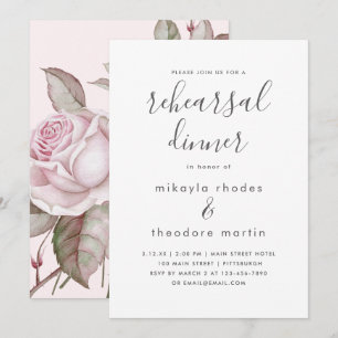 Blush Pink Roses Wedding Rehearsal Dinner Card