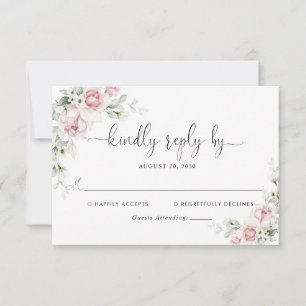 Blush Pink Roses Wedding RSVP Card