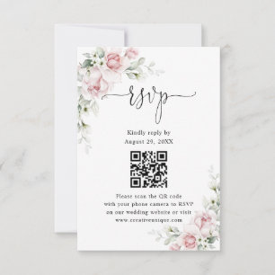 Blush Pink Roses Wedding Website QR Code RSVP Card