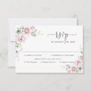 Blush Pink Roses Wedding With Meal Choice RSVP Card
