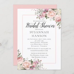 Blush Pink Roses White Hydrangeas Bridal Shower Invitation