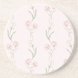 Blush Pink Roses White Tulips Coaster