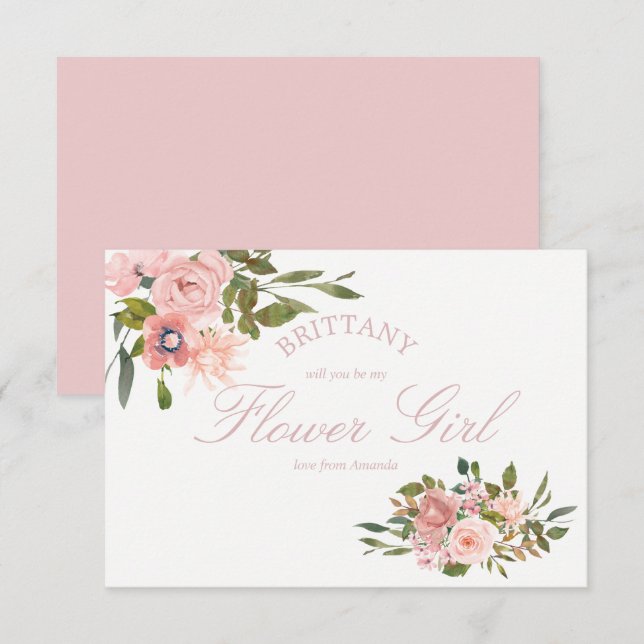 Blush Pink Roses Will You Be My Flower Girl Invitation (Front/Back)