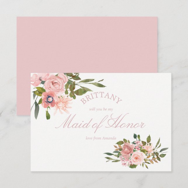 Blush Pink Roses Will You Be My Maid of Honour Invitation (Front/Back)