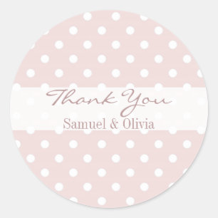Blush Pink Round Custom Polka Dotted Thank You Classic Round Sticker