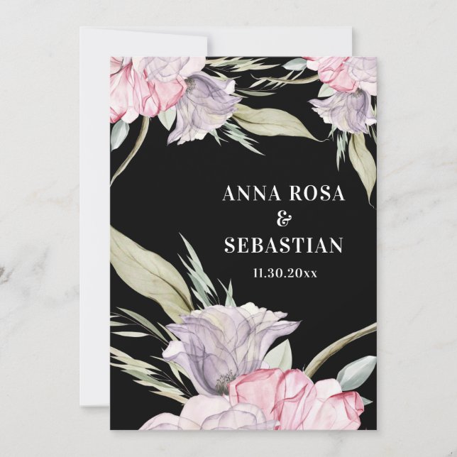 *~* Blush Pink RSVP Floral Rose  AR15 Wedding Invitation (Front)