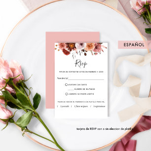 Blush Pink,RSVP in Spanish, Burgundy Blush Floral RSVP Card
