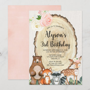 Blush pink rustic floral girl woodland birthday invitation