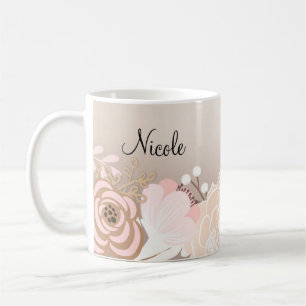 Blush Pink Rustic Glam Floral Flowers Personalised Coffee Mug