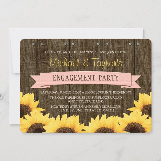 BLUSH PINK RUSTIC SUNFLOWER ENGAGEMENT PARTY INVITATION (Front)