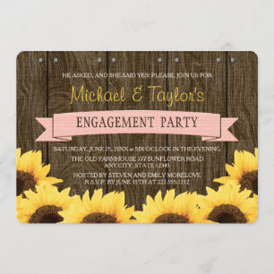 BLUSH PINK RUSTIC SUNFLOWER ENGAGEMENT PARTY INVITATION