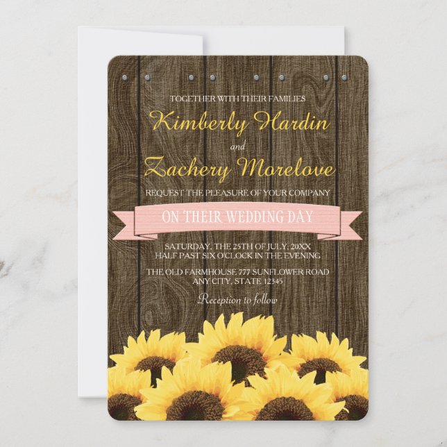 BLUSH PINK RUSTIC SUNFLOWER WEDDING INVITATION (Front)
