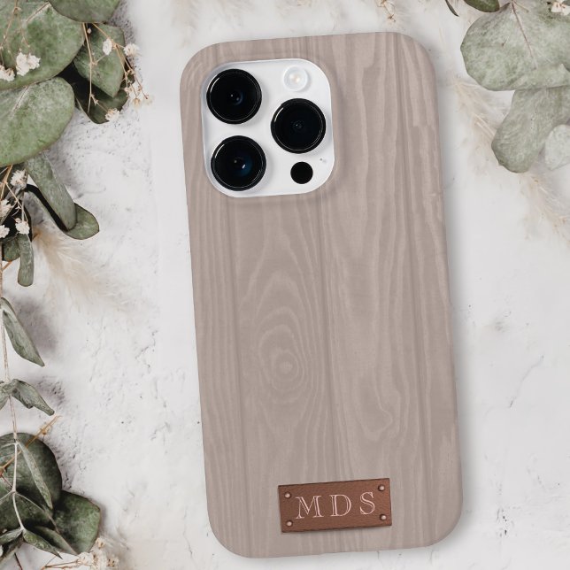 Blush Pink Rustic Washed Wood Grain Monogram Case-Mate iPhone Case (A blush pink wash wood look phone case with space for your initials)