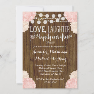 Blush Pink Rustic Wood Engagement Party Invitation