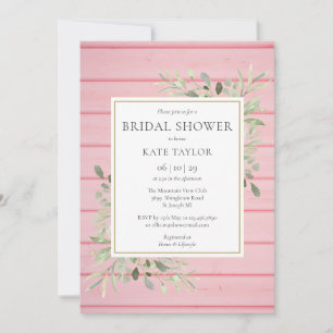 Blush Pink Rustic Wood Greenery Bridal Shower Invitation