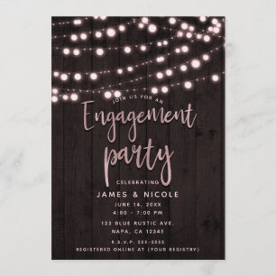 Blush Pink Rustic Wood & Lights Engagement Party Invitation