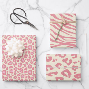 Blush Pink Safari Animal Leopard Print Wrapping Paper Sheet