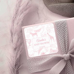 Blush Pink Safari Jungle Animals Baby Shower  Square Sticker