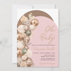Blush Pink Sage Balloon Baby Shower Invite