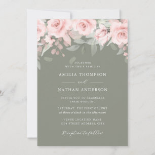 Blush Pink Sage Floral Elegant Wedding Invitation