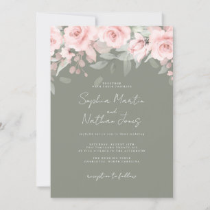 Blush Pink Sage Floral Wedding  Invitation