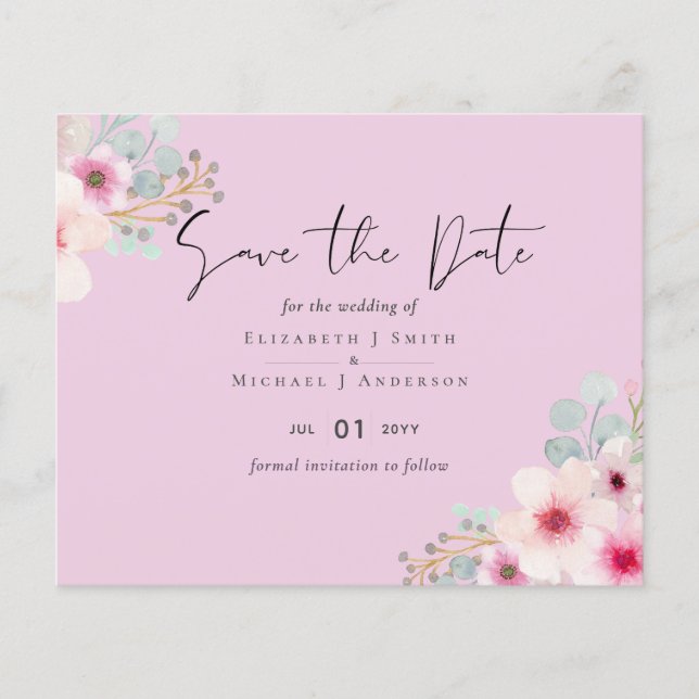 Blush Pink Sage Floral Wedding Save the Dates (Front)